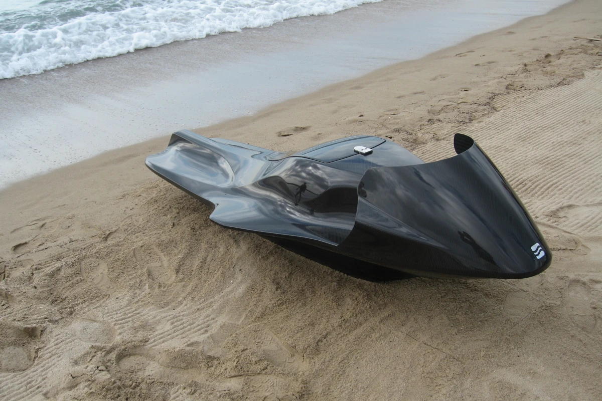 The EXO is an electric personal watercraft, which riders lie on in a prone position