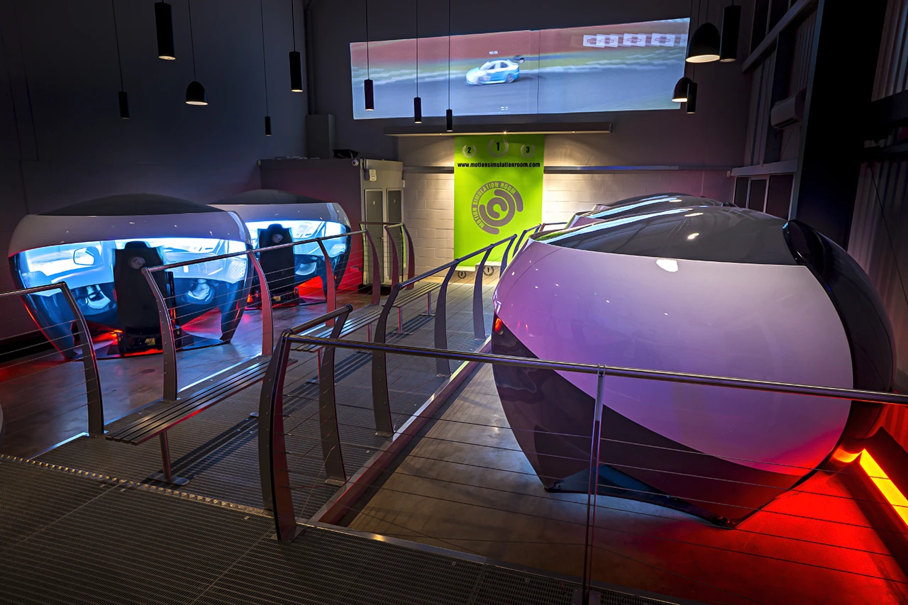 Inside the Motion Simulation Room, where six pods providing an array of racing experiences