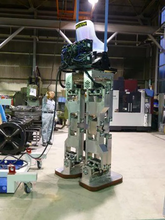 A rear view of Hajime Sakamoto's 4 meter tall robot standing upright with pilot's seat installed