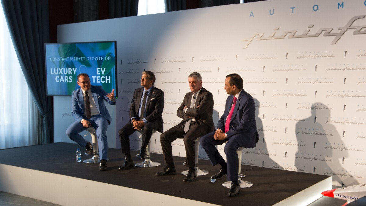 At the brand launch of Automobili Pininfarina (from left to right) Michael Perschke, Anand Mahindra, Paolo Pininfarina, Pawan Goenka