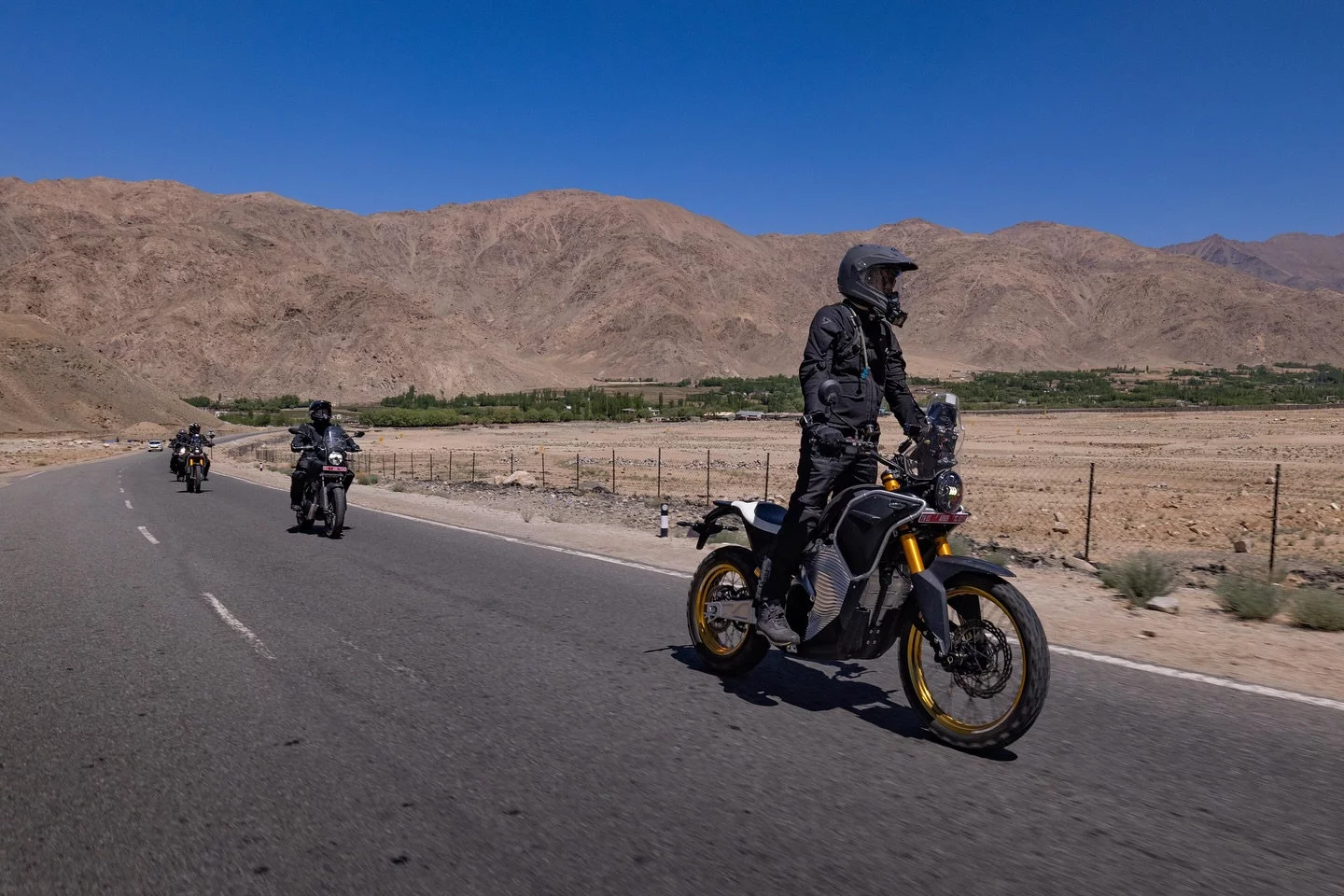 The new Himalayan (middle) seen following the electric Him-E (right)