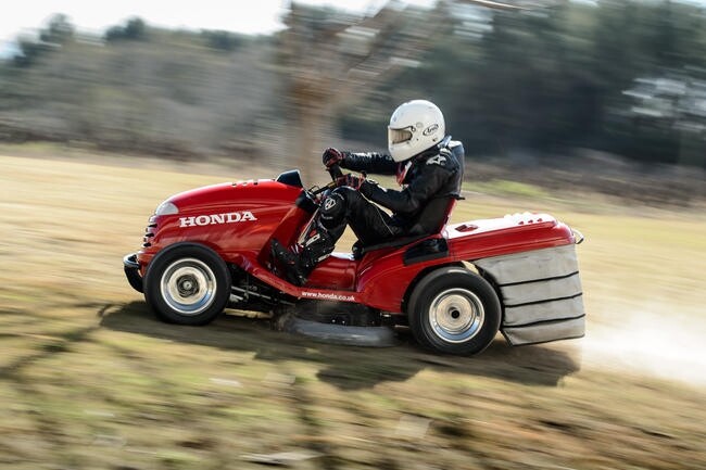 The mower can cut grass at around 24 km/h (15 mph)