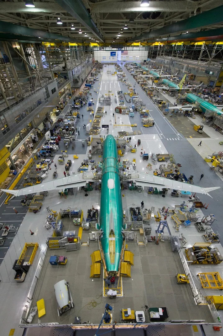 The first 737 MAX in the first position on the newly completed production line