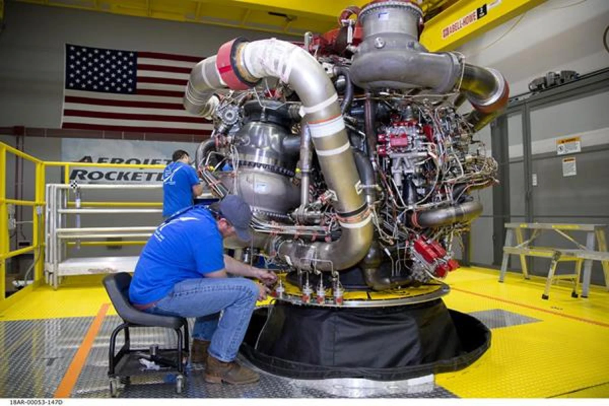 Aerojet Rocketdyne has completed assembly of its first AR-22 rocket engine, shown at its facility located at Stennis Space Center