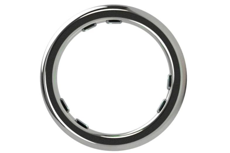 The Iris ring measures 5 mm wide by 2.5 mm thick