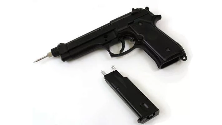 Modder Mike Warren has given meaning to the term "soldering gun," by combining a battery-operated soldering iron with an old air pistol to make a cool hand-held heat weapon