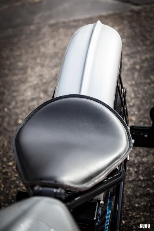 The Rich Phillips seat sits on a pair of Lowbrow Customs 2-inch Barrel Style springs