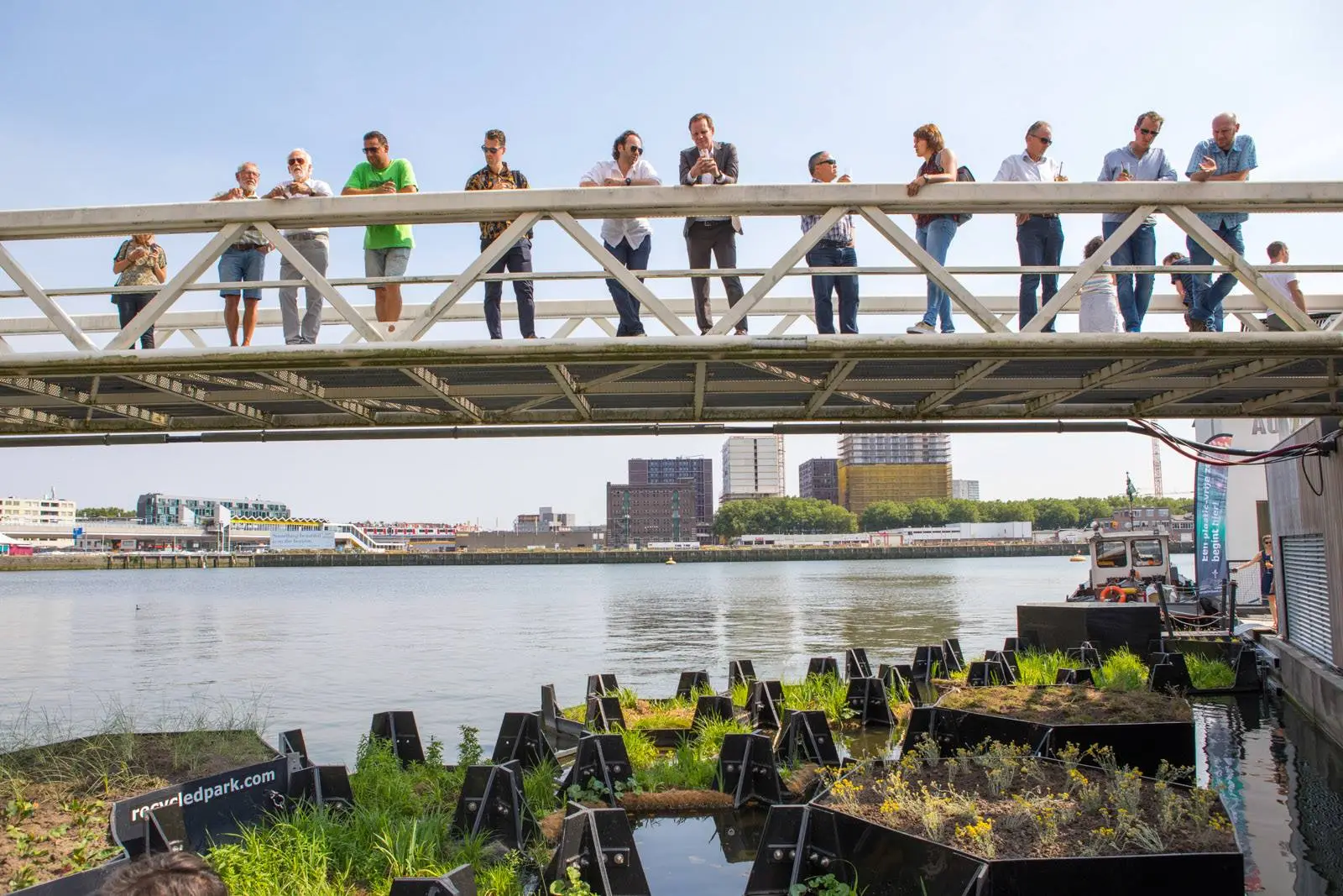 Visitors celebrate the opening of Rotterdam's Recycled Park on July 4, 2018