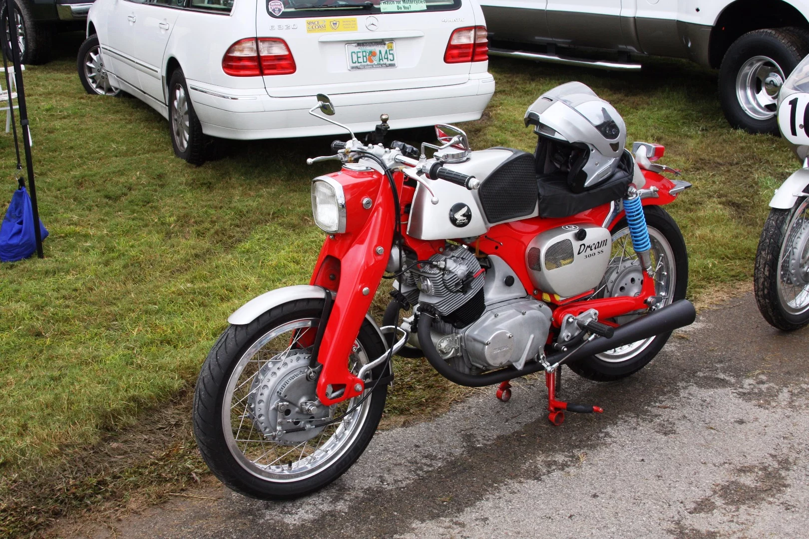 One of the things you can expect to see here, due to the strength of the vintage Japanese motorcycle club is numerous rare and beautiful old Honda's like this 300 Dream. It is actually a "fusion" bike where one was made to mimic another.