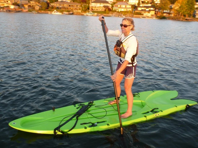 The Origami Paddler comes in lime green or school bus yellow