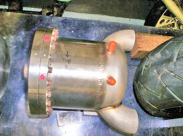Hydrogen peroxide decomposition chamber with dual outlets (Photo: Glenn Brittian)