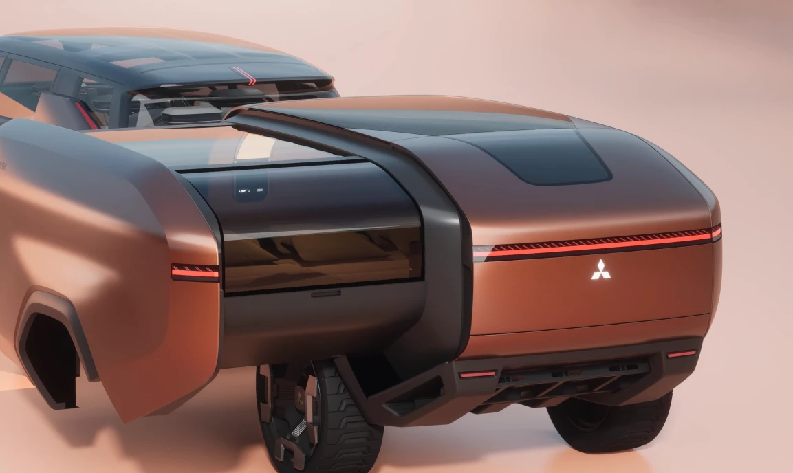 The glassy slide-out capsule is just one expansion mechanism on Mitsubishi's Elevance Concept camping trailer