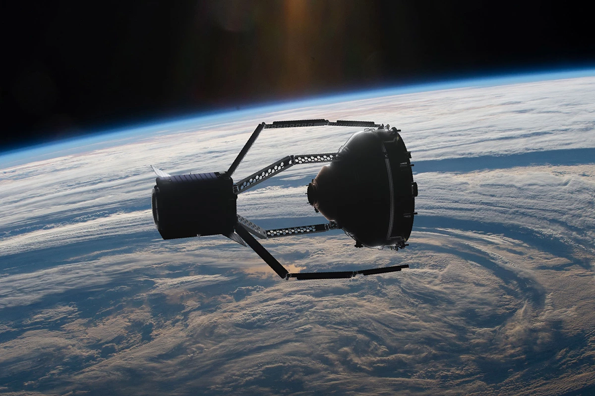 An illustration of the ClearSpace-1 debris removal spacecraft capturing a Vespa payload adapter (a now-scrapped project)