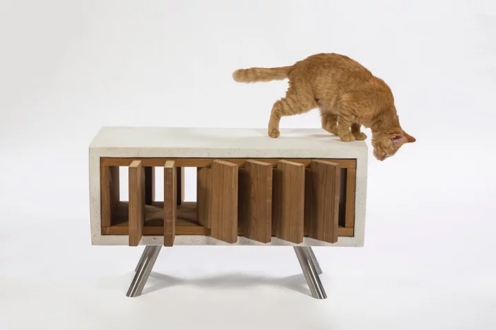 The California Cat Cube, by Standard Architecture, features reclaimed wooden louvers
