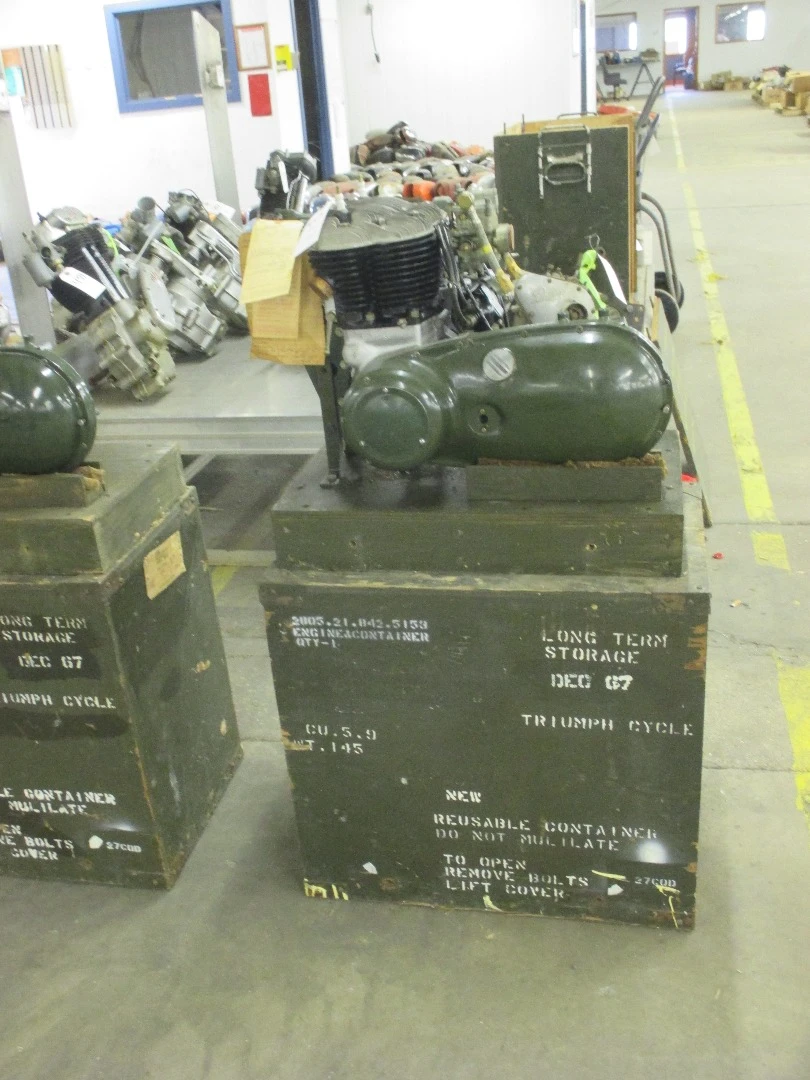 Military Stores rebuilt Triumph engine with crate was hammered down for $5000 plus buyer's 10% premium