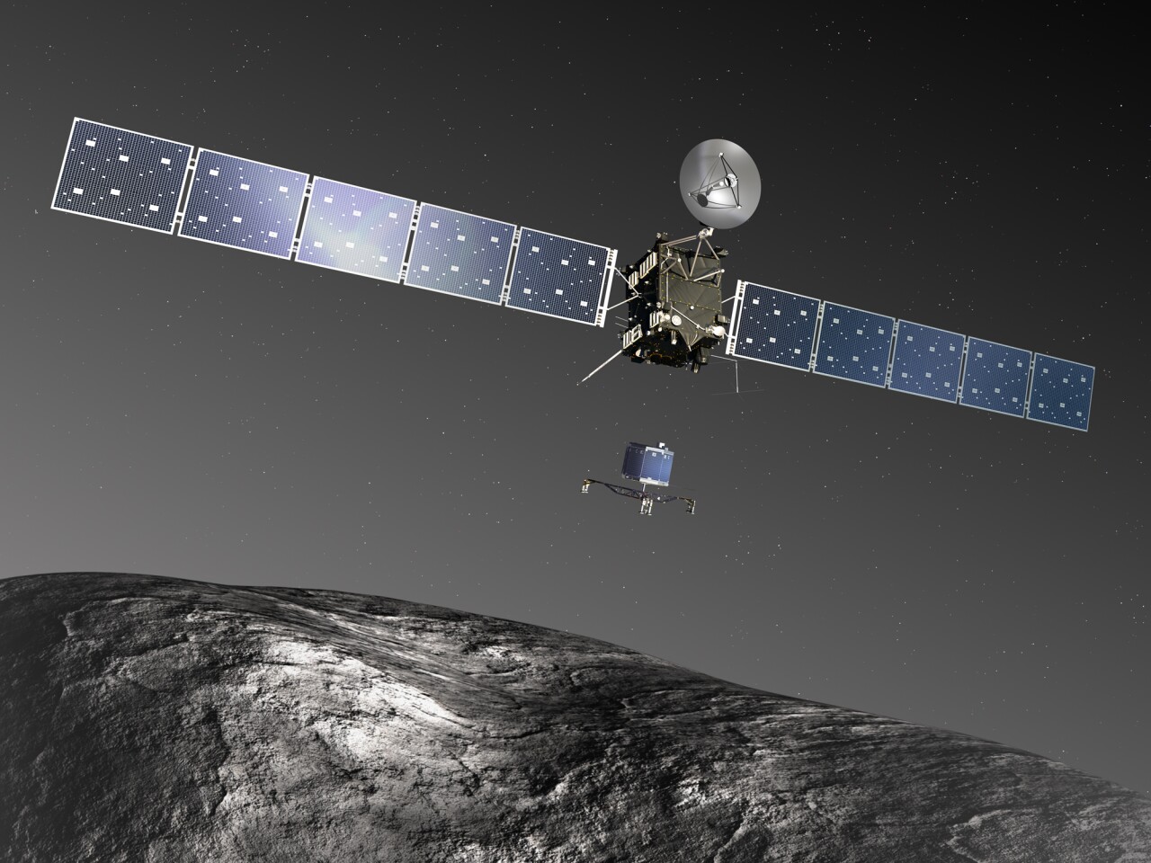 Artist's concept of Rosetta deploying the Philae lander