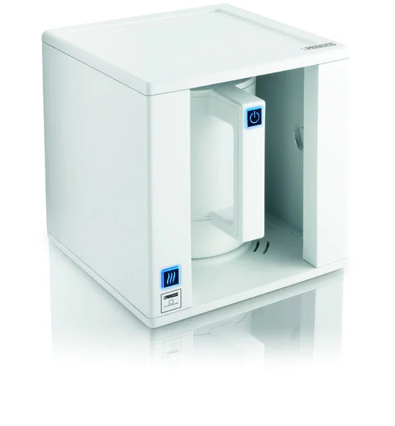 The cordless kettle can hold 0.5 liters (one pint) of water and features a filter spout, steam cut-off and boil-dry protection