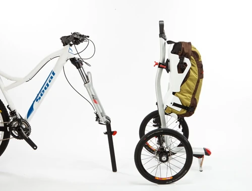 When you get to your destination, the carrier can be quickly removed from the bike, and pulled along by its handle like a cargo dolly