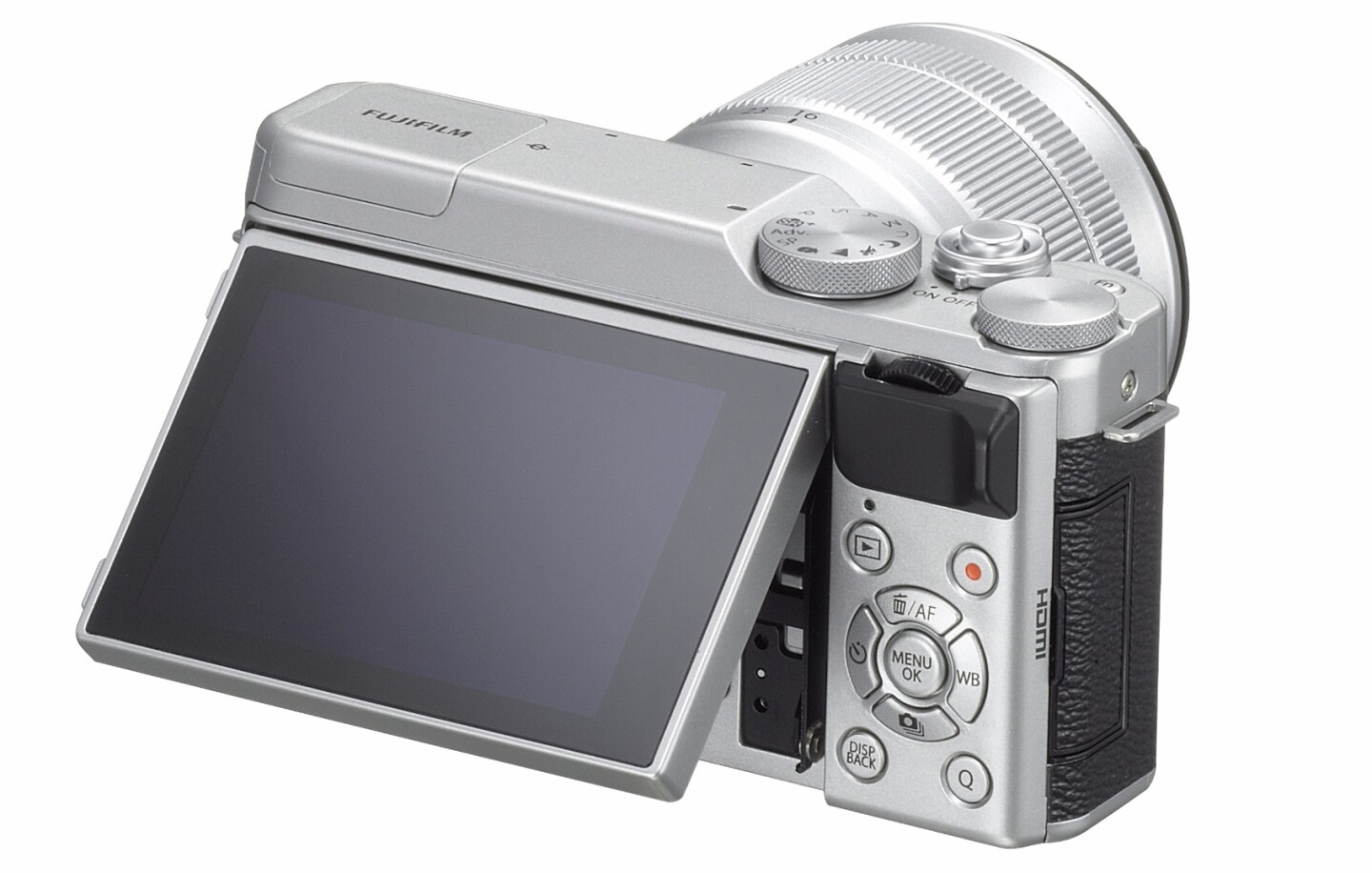 The rear monitor on the Fujifilm X-A10 can be angled for shooting in otherwise awkward positions
