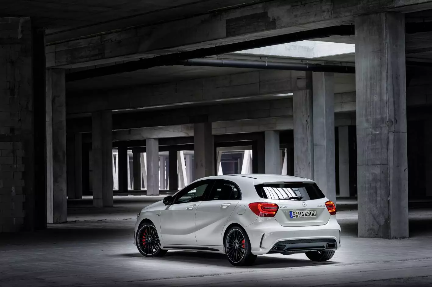 The A 45 AMG rear angle view