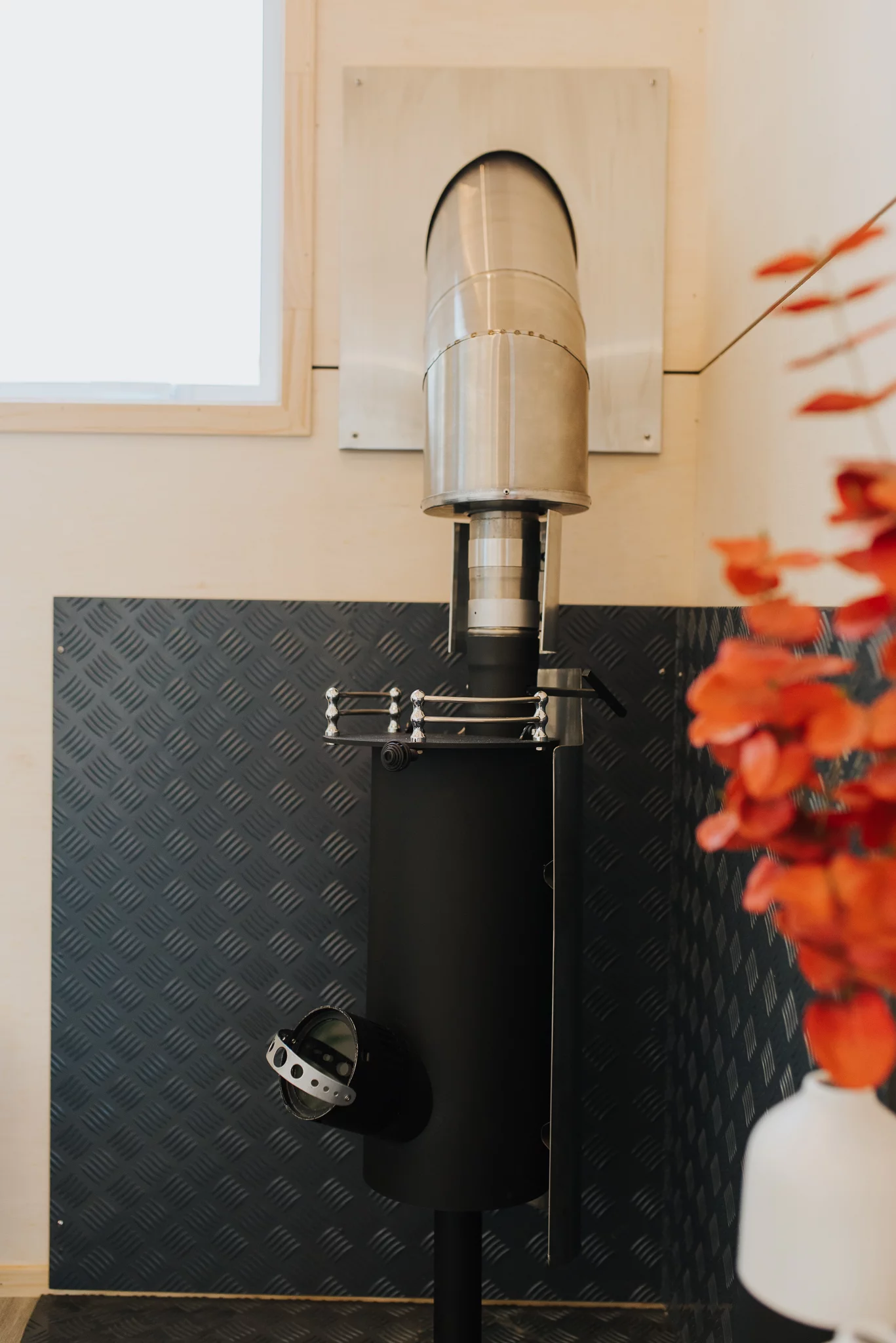 The Purple Palace's interior is heated with a small wood-burning stove