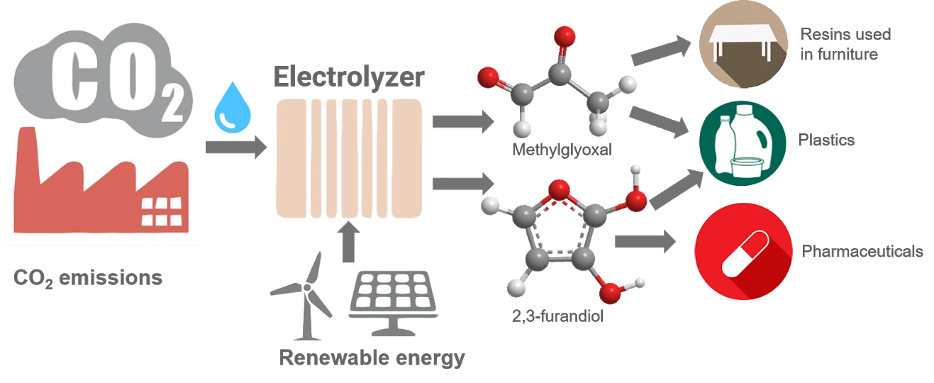 How carbon dioxide can be electrochemically converted into valuable polymer and drug precursors