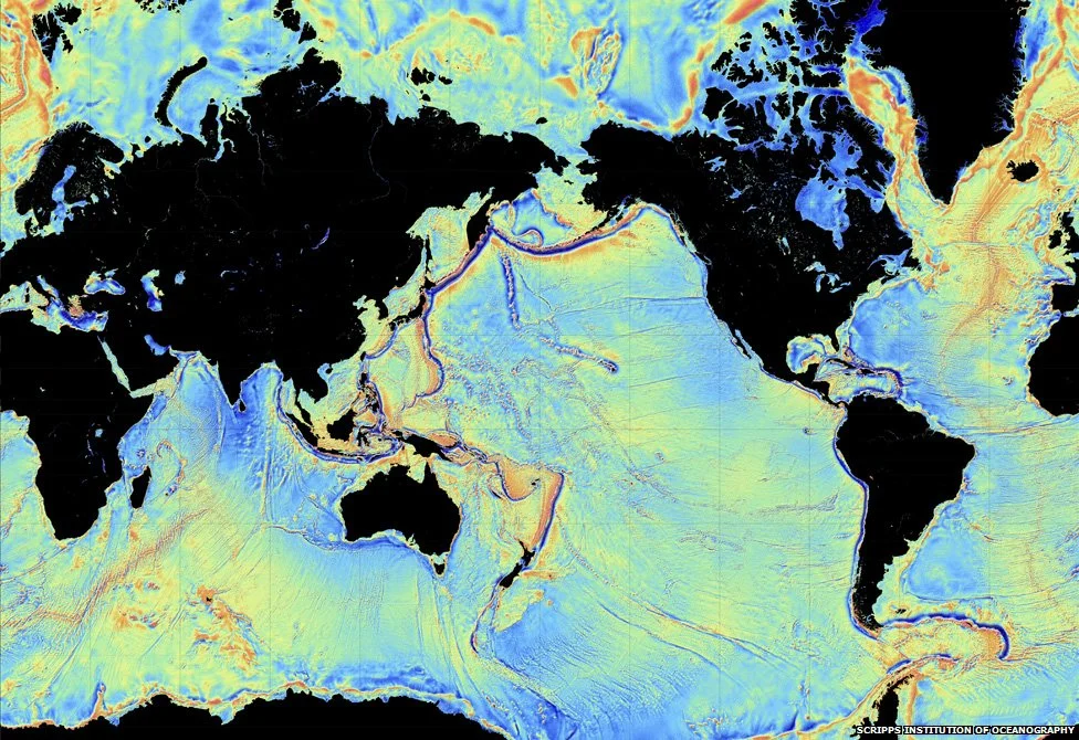 A new map of the seafloor is twice as accurate as the previous version (Image: David Sandwell, Scripps Institution of Oceanography, UC San Diego)