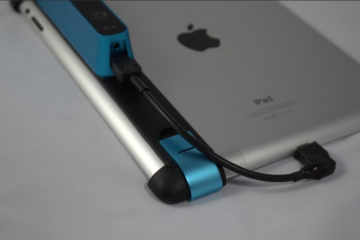 A view of how the Structure Sensor attaches to an iPad