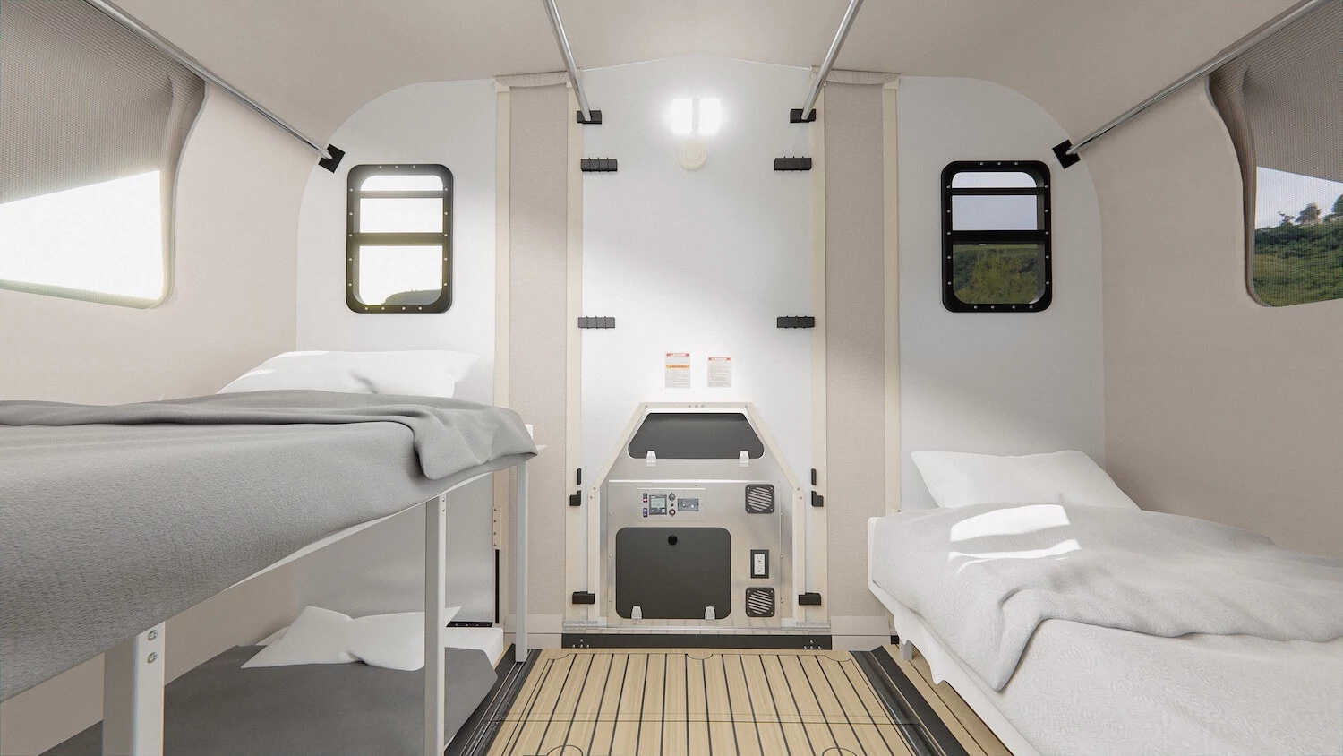 Twin + bunk beds layout