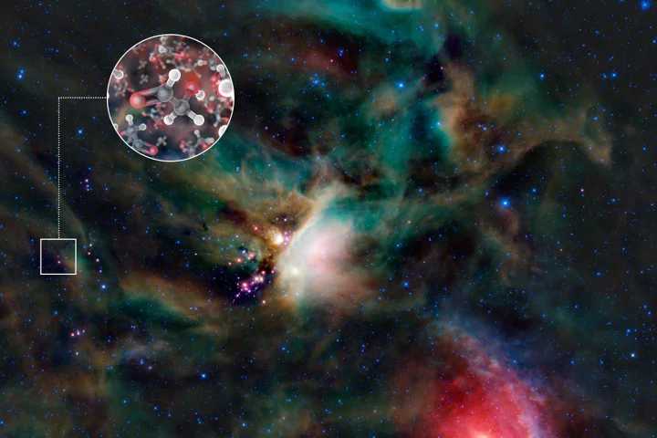 Sugar molecules in the gas surrounding a young Sun-like star (Image: ALMA/L. Calçada & NASA/JPL-Caltech/WISE Team)