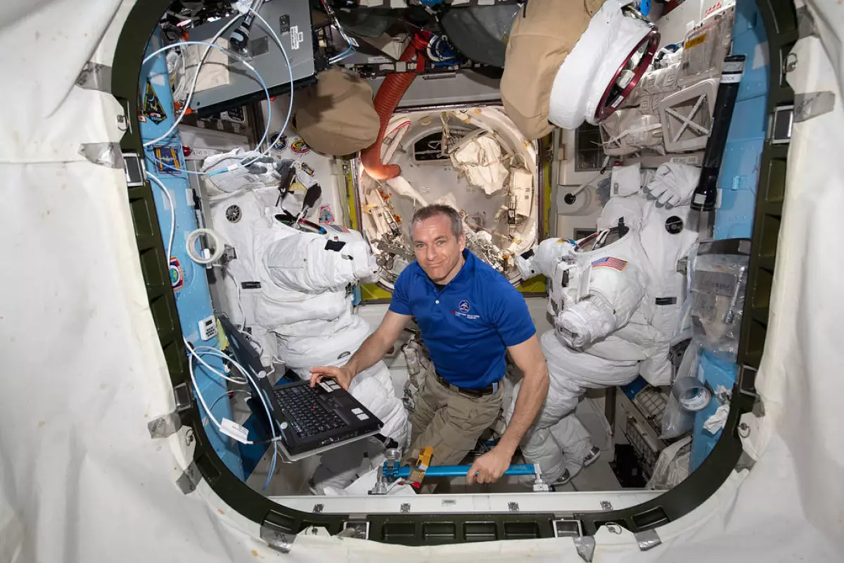 Canadian Space Agency astronaut David Saint-Jacques inside the Harmony module aboard the ISS last month