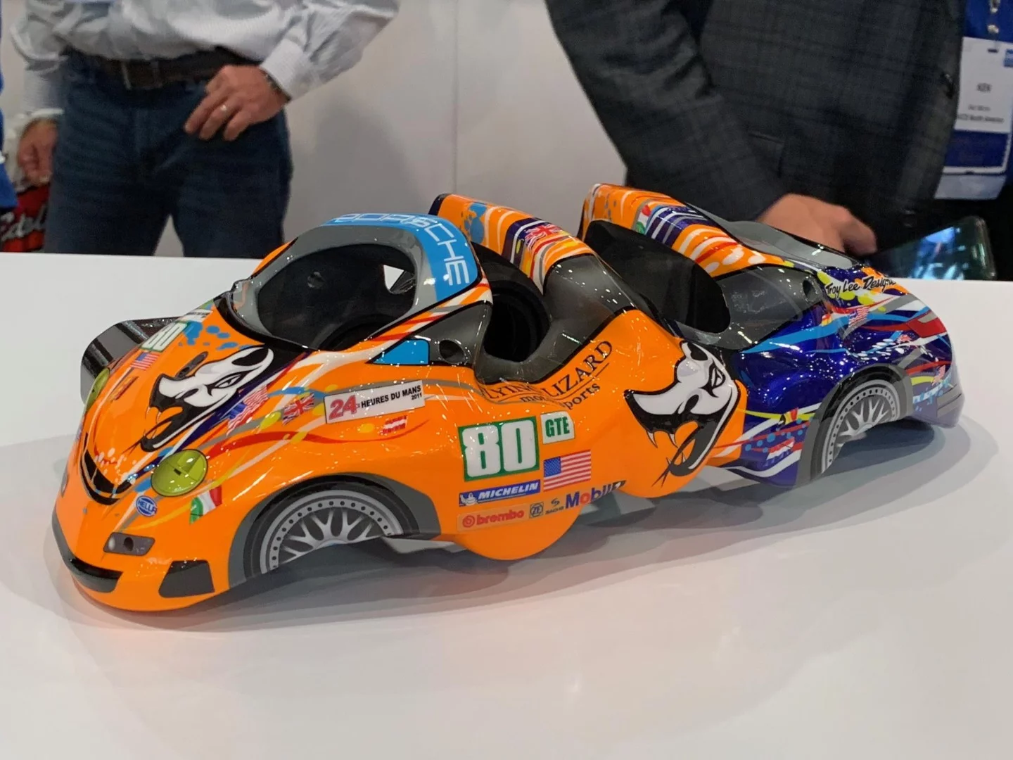 Brembo commissioned Troy Lee Designs to paint one of its all-new B-M6 brake calipers for SEMA, and what resulted was this beauty inspired by Troy Lee's 2011 Flying Lizard Porsche Le Mans livery