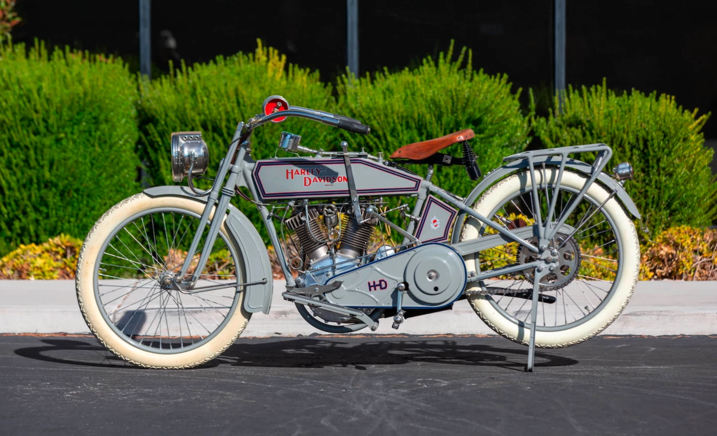 This 1915 Harley-Davidson Twin sold for $79,200 as Lot F197 at Mecum Auctions' Las Vegas sale on Friday, 28 January 2022