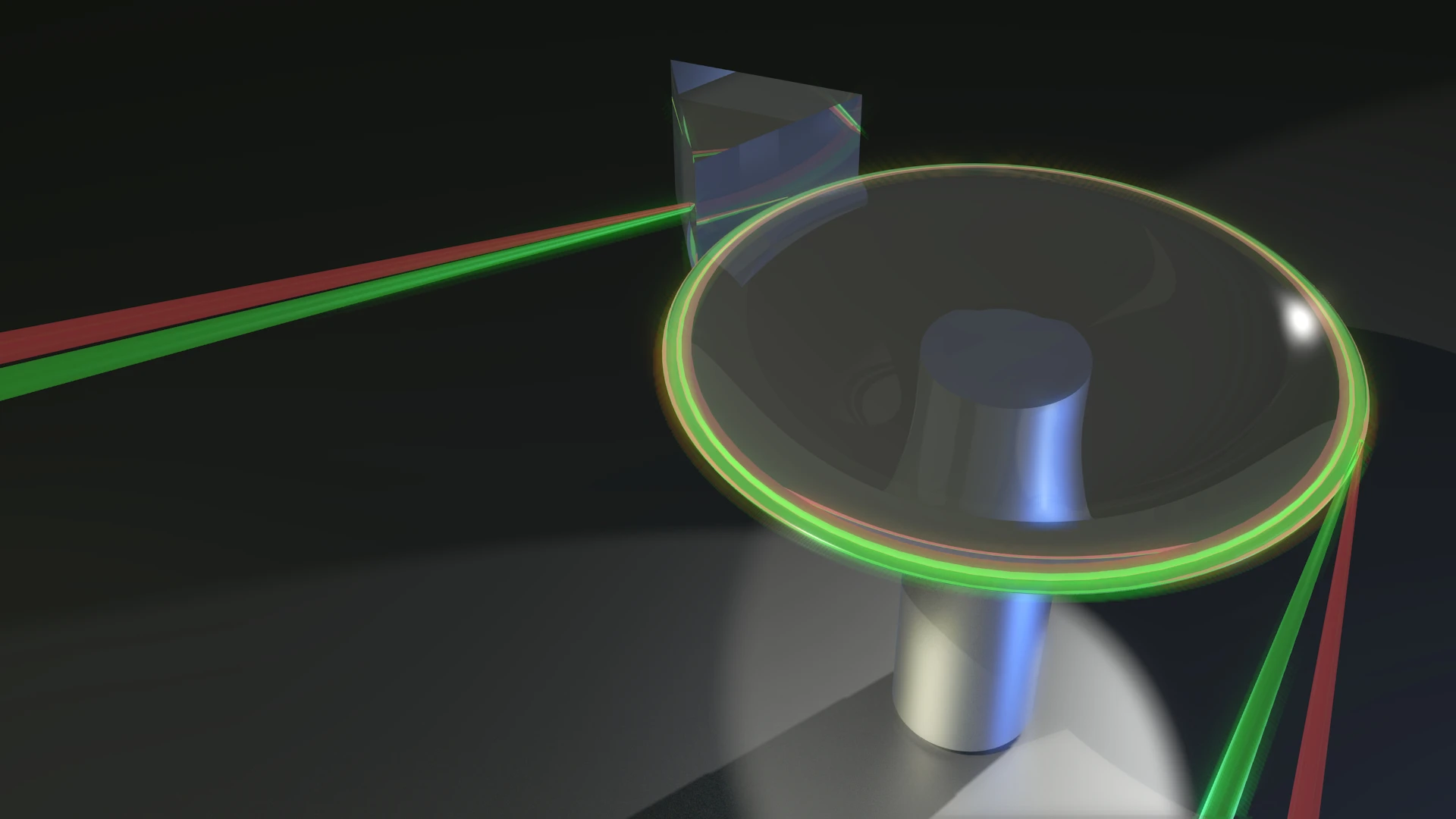 The thermometer works by exploiting the difference between the speed of two different beams of colored light when traveling through a heated crystalline disk (Image: Dr. James Anstie, University of Adelaide)