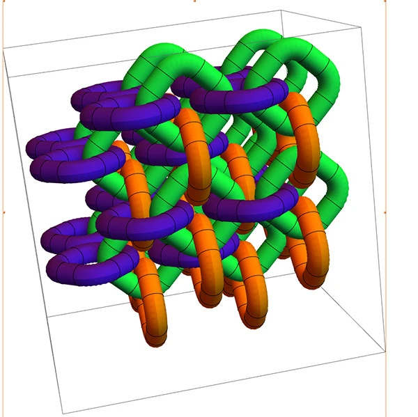 An artist's rendition of the kind of flux tube knot network that could have filled the early universe