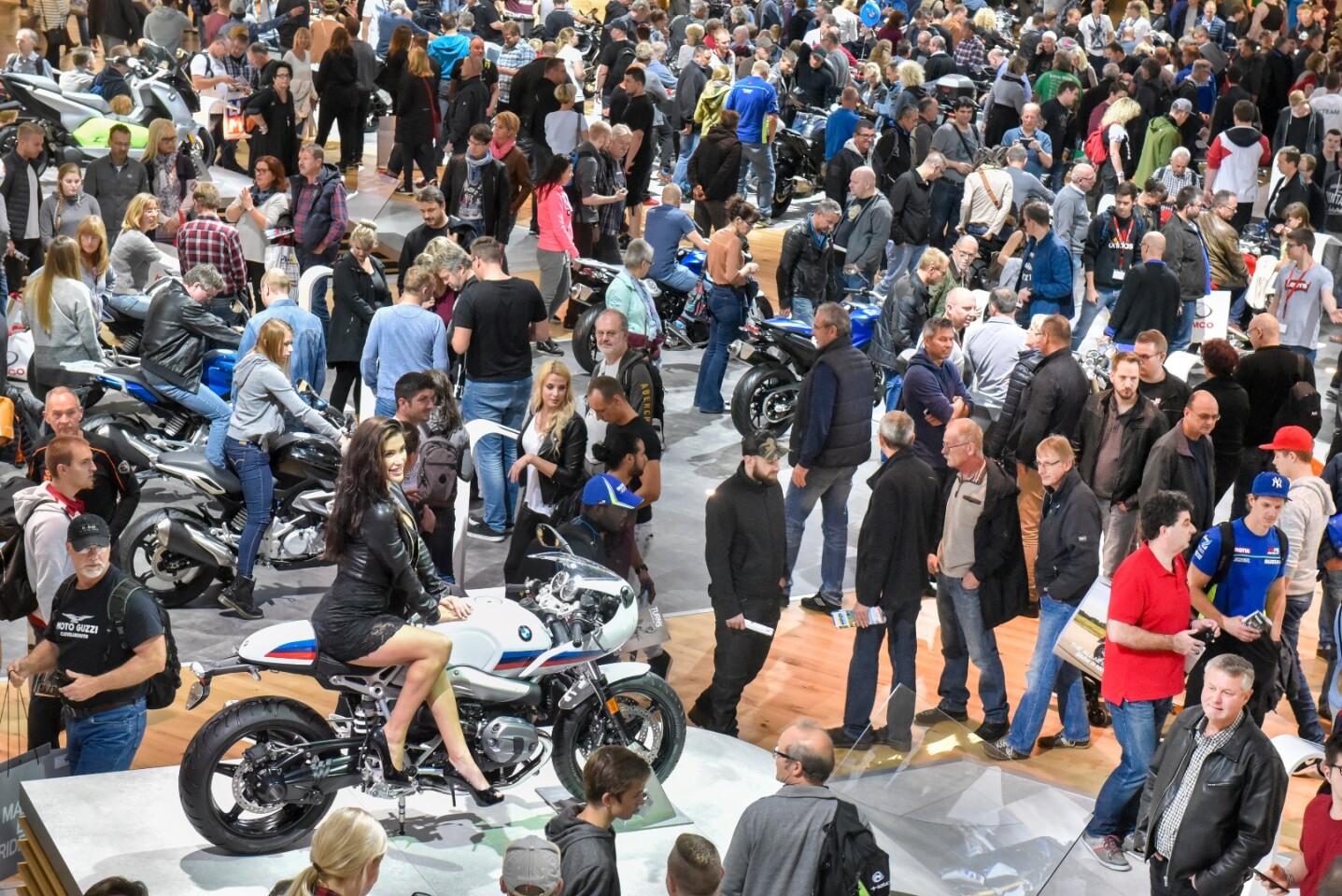 The 2017 BMW R nineT Racer stands out in BMW's crowd-filled Intermot booth