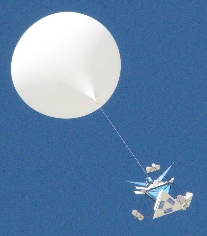 A High Rack being launched by a weather balloon