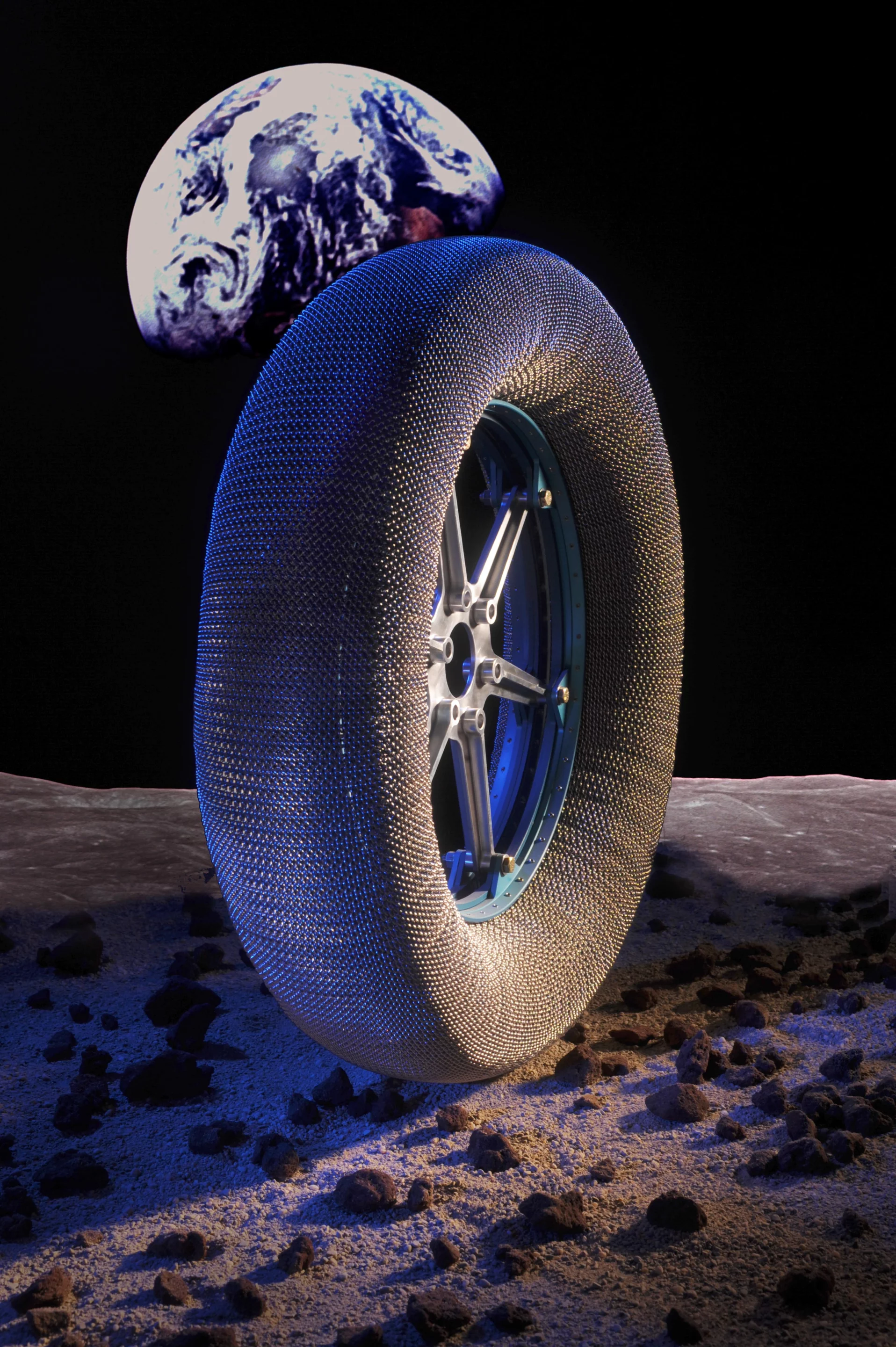 The puncture-proof Spring Tire has been designed for use on the Moon