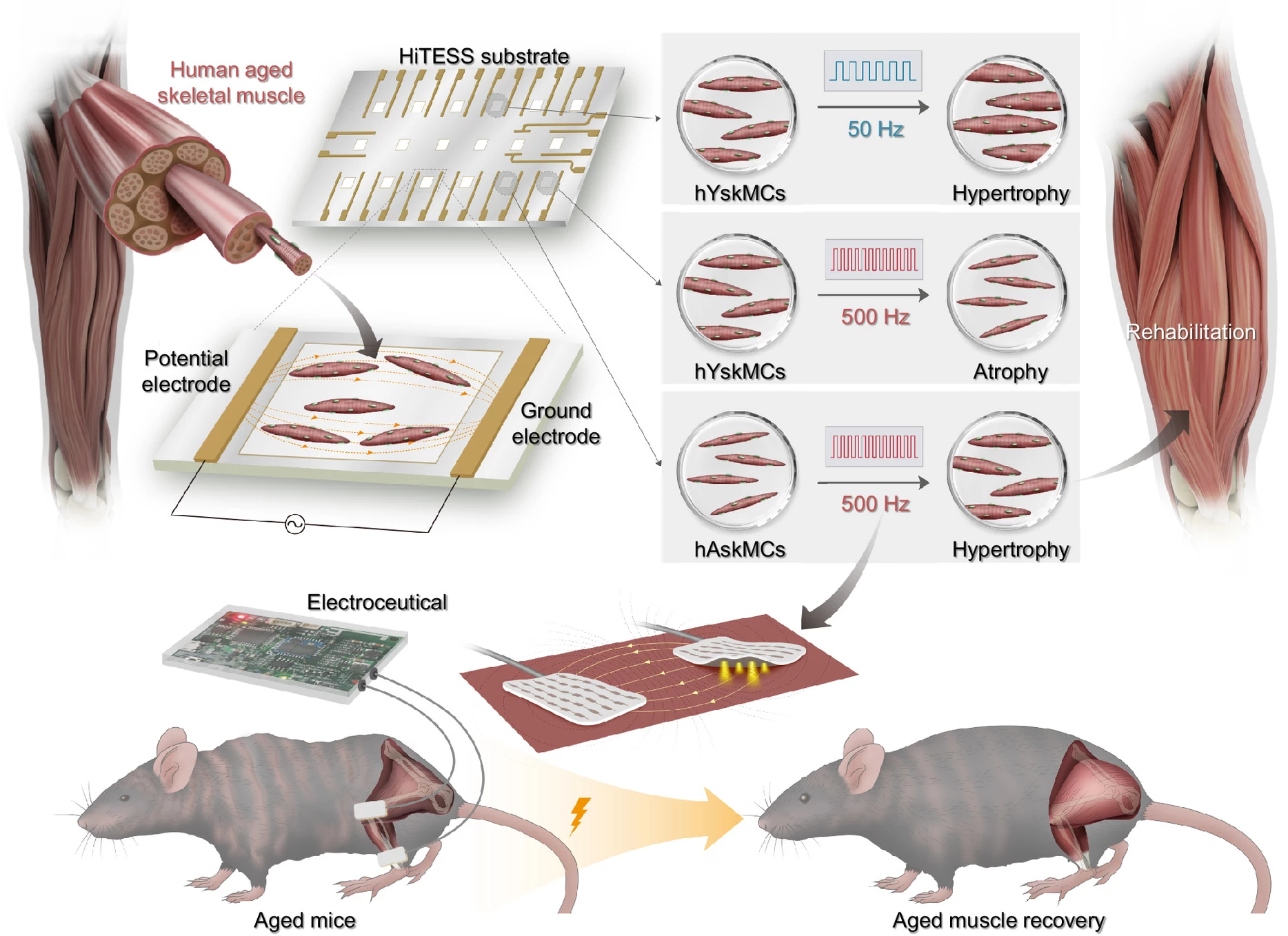 Schematic of the silver electroceutical to restore the aged skeletal muscle into a young-phenotypic muscle