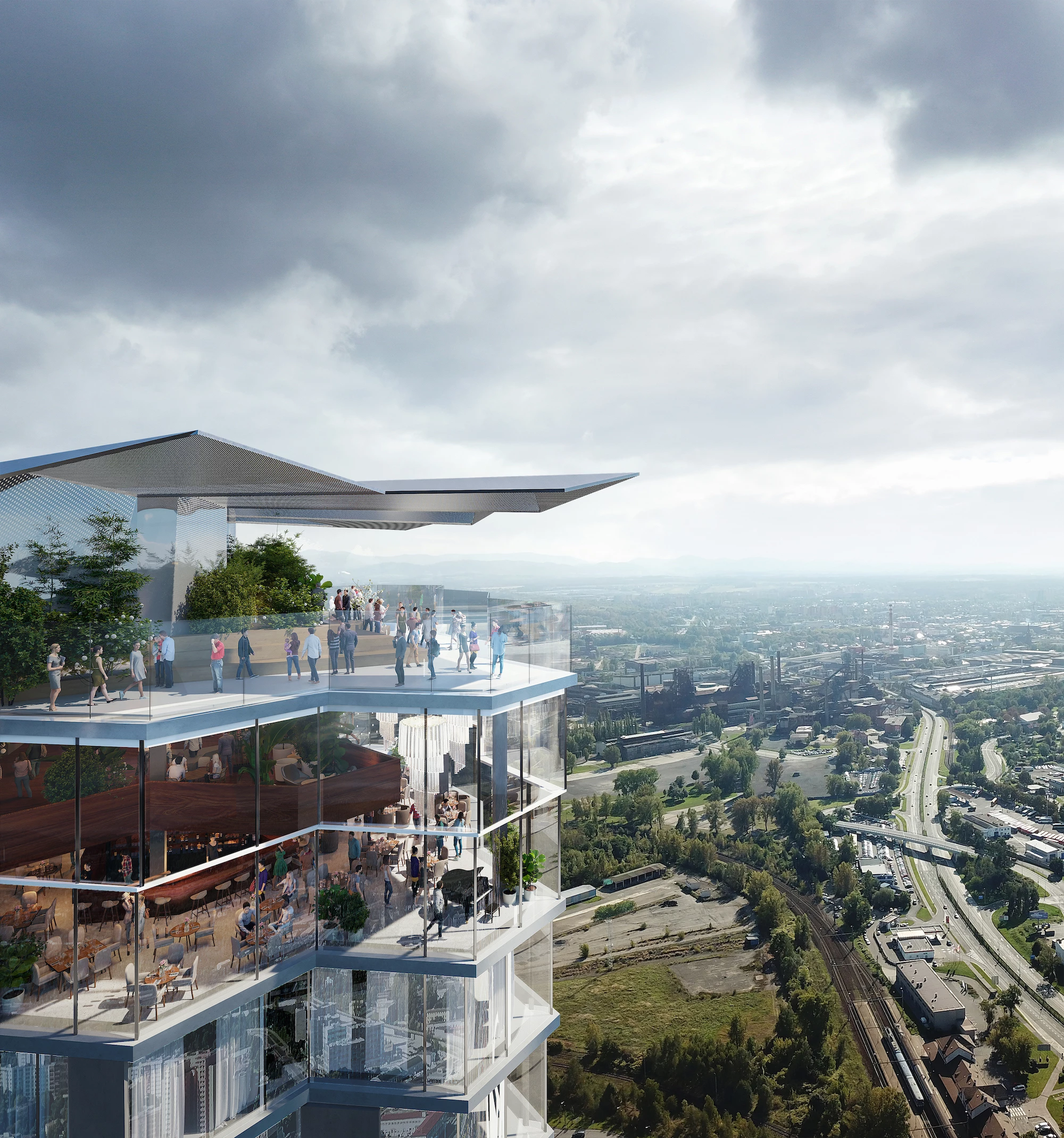 The Ostrava Tower's rooftop garden will include a bar, cafe, and restaurant