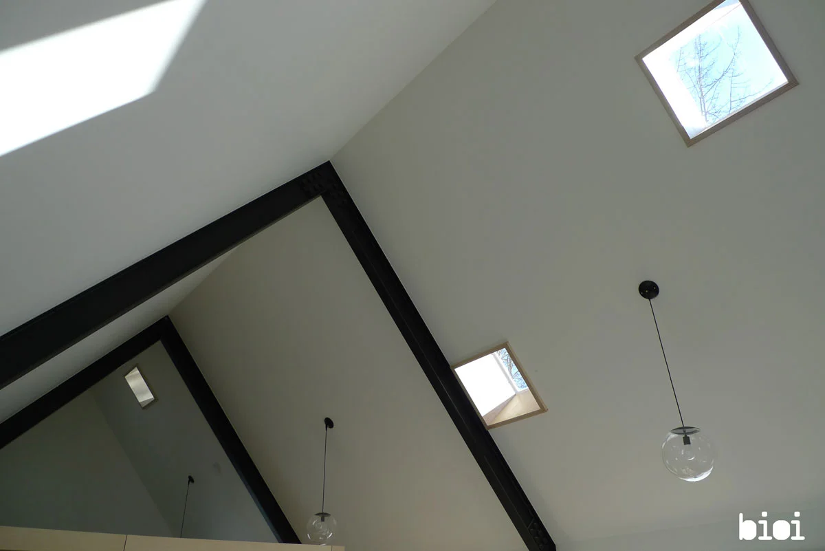 The structure is supported by two steel frames, creating the possibility for a single open interior space