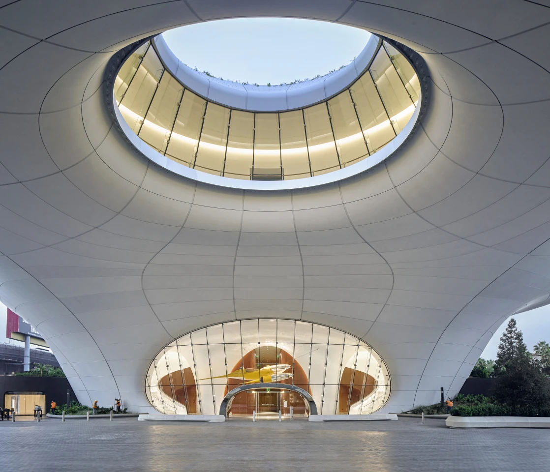 The Lucas Museum of Narrative Art includes an elliptical oculus that offers visitors a view up into the sky