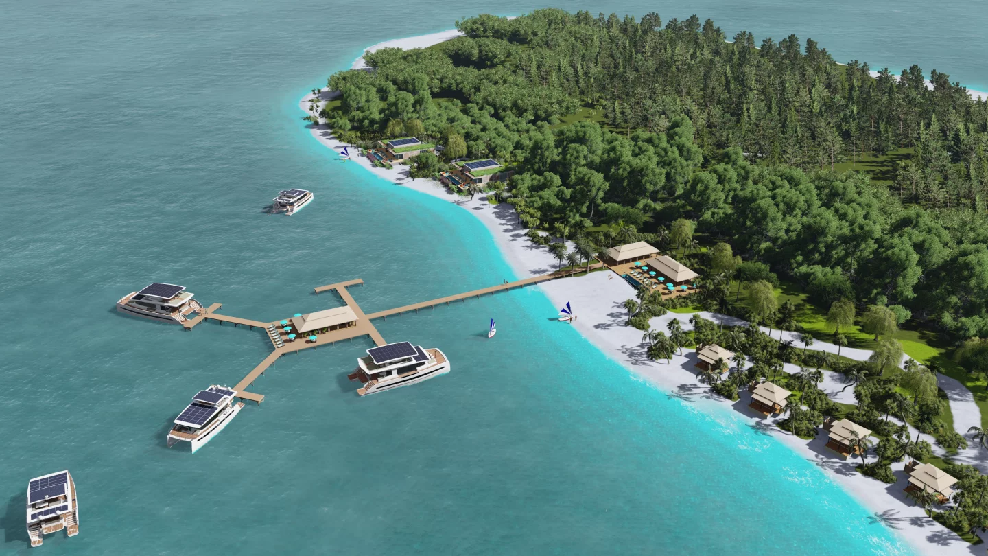 Silent Yachts imagines turning private island waterfronts into flexible "land and sea" resorts
