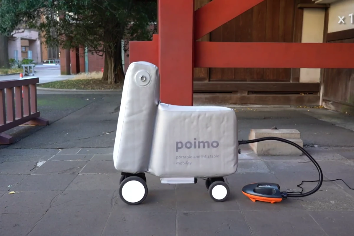 The Poimo portable ebike prototype currently needs an external air compressor, but a production model would have that built in
