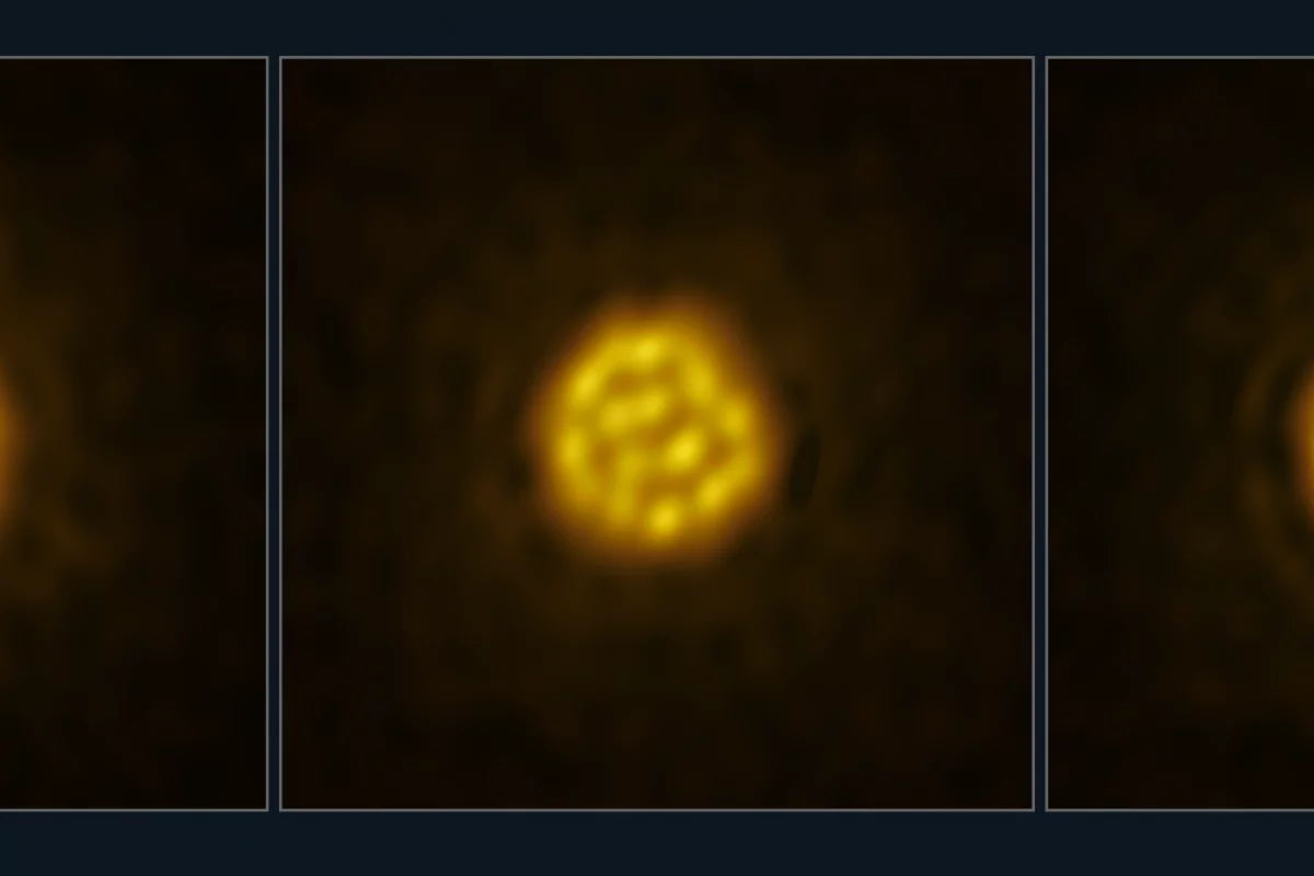 ALMA images of the star R Doradus, taken on different days, show the movements of giant convection bubbles each as big as 75 Suns