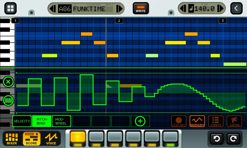 Musicians can pitchbend using the analog joystick on the device or on the touchscreen