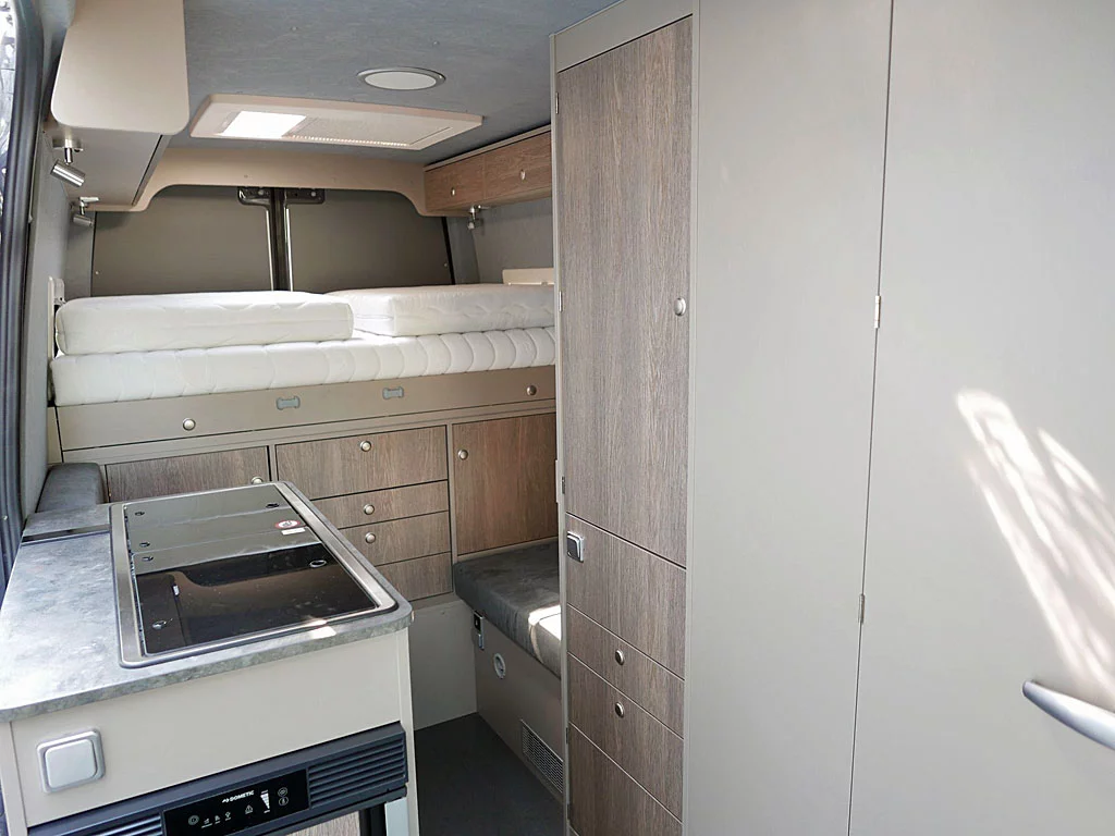 Inside the HRZ Mambo with bed retracted