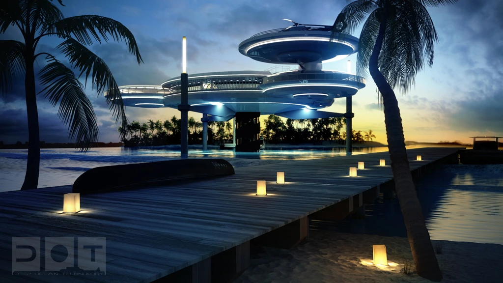 Artist's rendering of the futuristic Water Discus underwater hotel planned for construction in Dubai