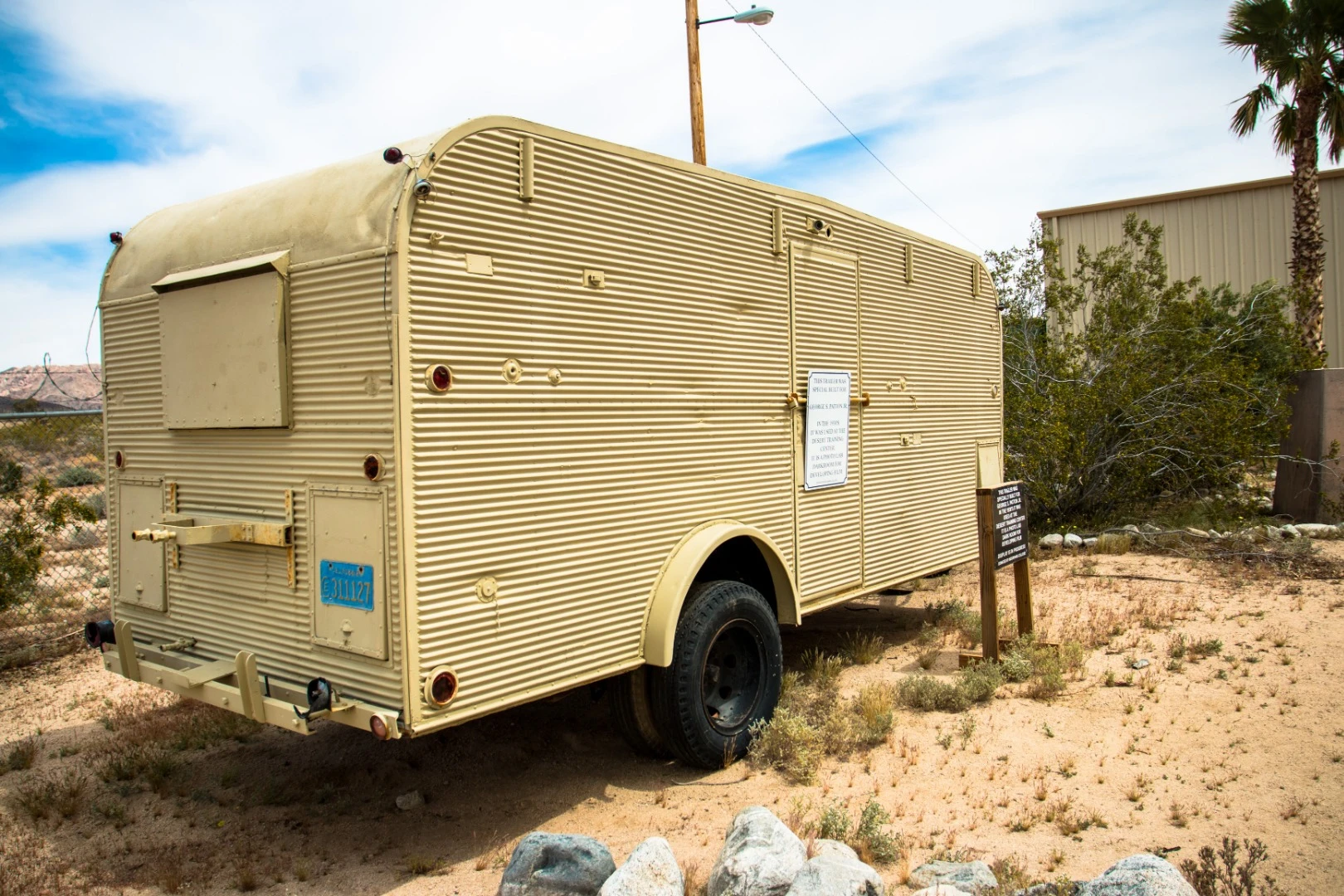 This trailer was specially built for General Patton for use at the Desert Training Center. It was built as a photo lab for developing film in the 1930's