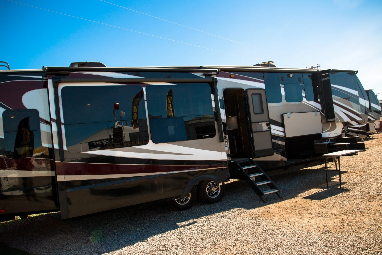 This imposing 2018 Solitude Fifth Wheel is listed at $108K via Paul Evert's RV in Nevada